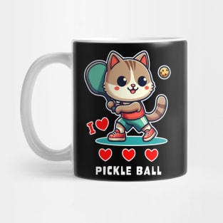 I Love Pickle Ball, Cute Cat playing Pickle Ball, funny graphic t-shirt for lovers of Pickle Ball and Cats Mug